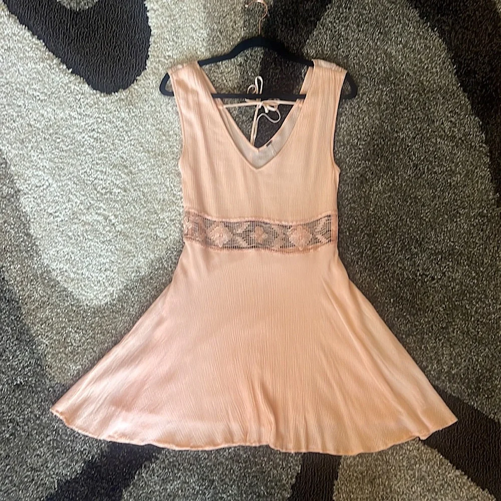 FREE PEOPLE Peach fairycore🍑 V-Neck Mini Dress with Lace Cut Out - Picture 3 of 10